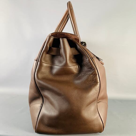 BRUNELLO CUCINELLI Chocolate Brown Leather Clasp Weekender Bag - Picture 6 of 16